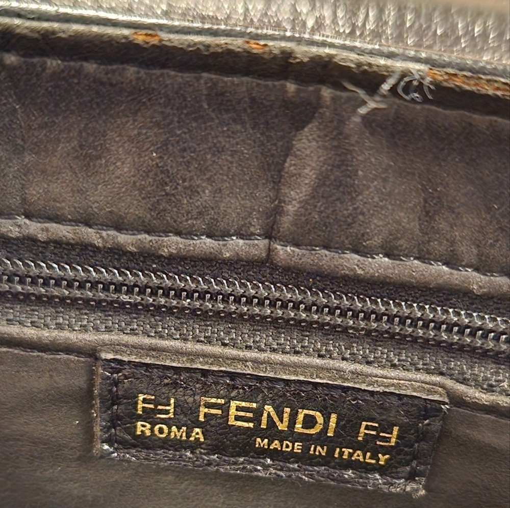RARE VINTAGE FENDI ROMA 1970s/80s Black Leather Structured Top-Handle Box Bag - Picture 7 of 15